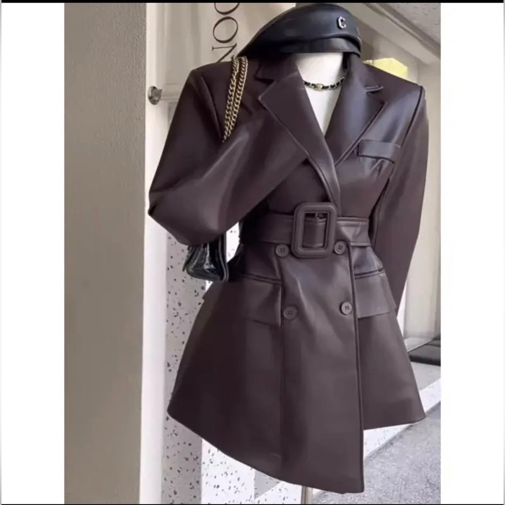 Women's Brown Belted Blazer Coat